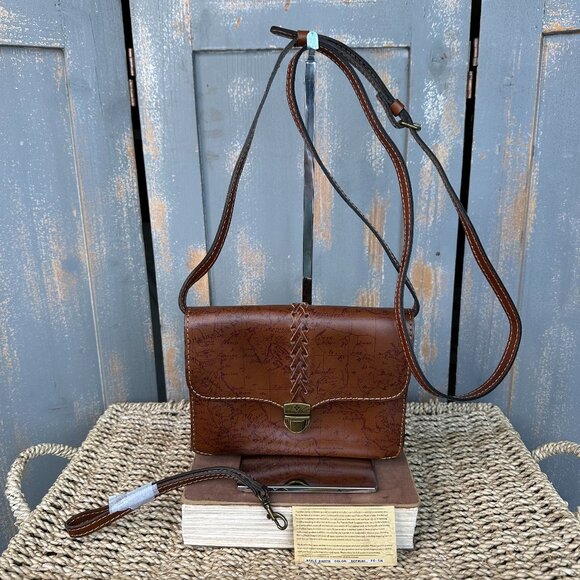 Patricia Nash Bianco Map Leather Wristlet Crossbody Riot Rust NWT - Picture 1 of 16